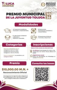 Invita Ricardo Moreno a participar en el Premio Municipal de la Juventud Toluca 2026